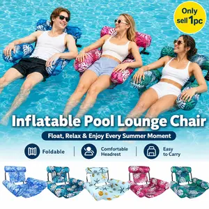 Adult Inflatable Pool Lounge Chair, Foldable PVC Water Hammock Float with Mesh Seat, Ergonomic Foam Backrest and Armrests, Hammock pool float, Portable Floating Sofa Raft for Pool, Lake, Beach, Resort Vacation, Summer Party and Outdoor Relaxation