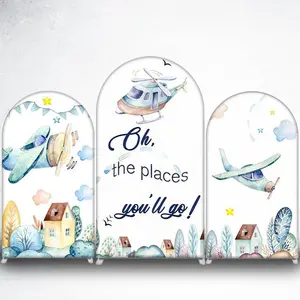 15-day 2D Flat Delivery Watercolor Airplane and House Arch Backdrop Cover for Travel Baby Shower