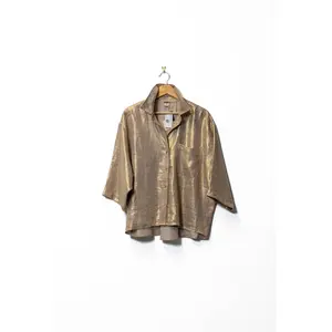 Metallic Gold Button-Up Blouse