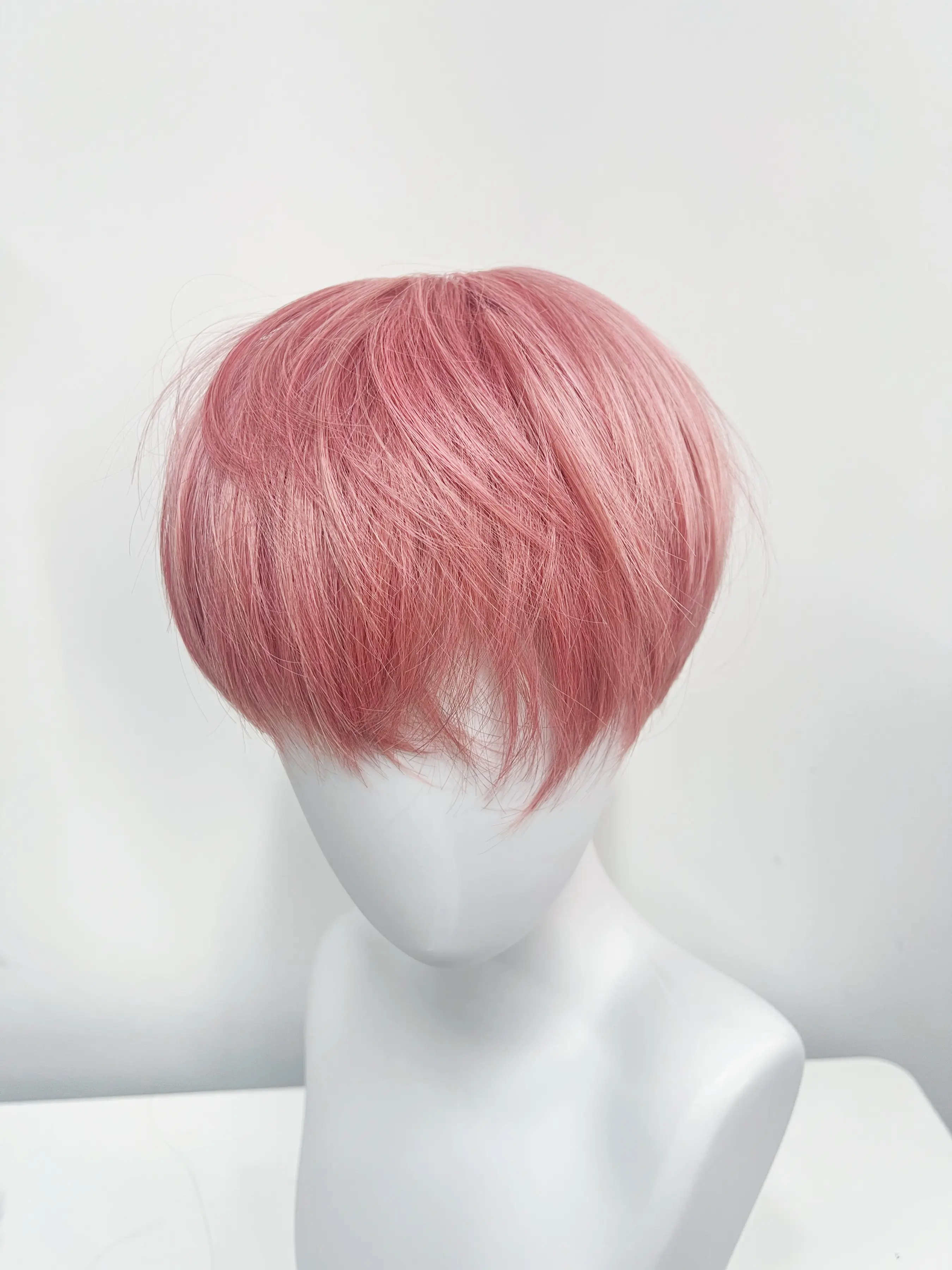 Pink Short Hair Wig for Men, Synthetic Wig, 6 Inch Natural Layered Heat-Resistant Fiber, Short Length Wigs with Bangs, Bob With Bangs, All Seasons