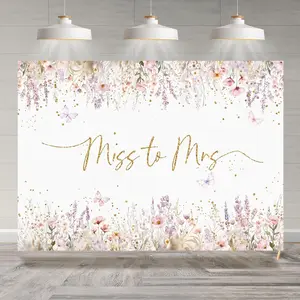 Miss to Mrs Backdrop Bridal Shower  Floral Wedding Engagement Bride to Be Photography Background Bridal Shower Party Decoration Supplies Reception Banner Photo Booth Studio Props 7x5ft