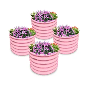 4-Pack Kids Raised Garden Beds - Round Galvanized Metal Planter Box for Vegetables, Flowers, Fruits - Eco-Safe & Easy Setup, Blush Pink