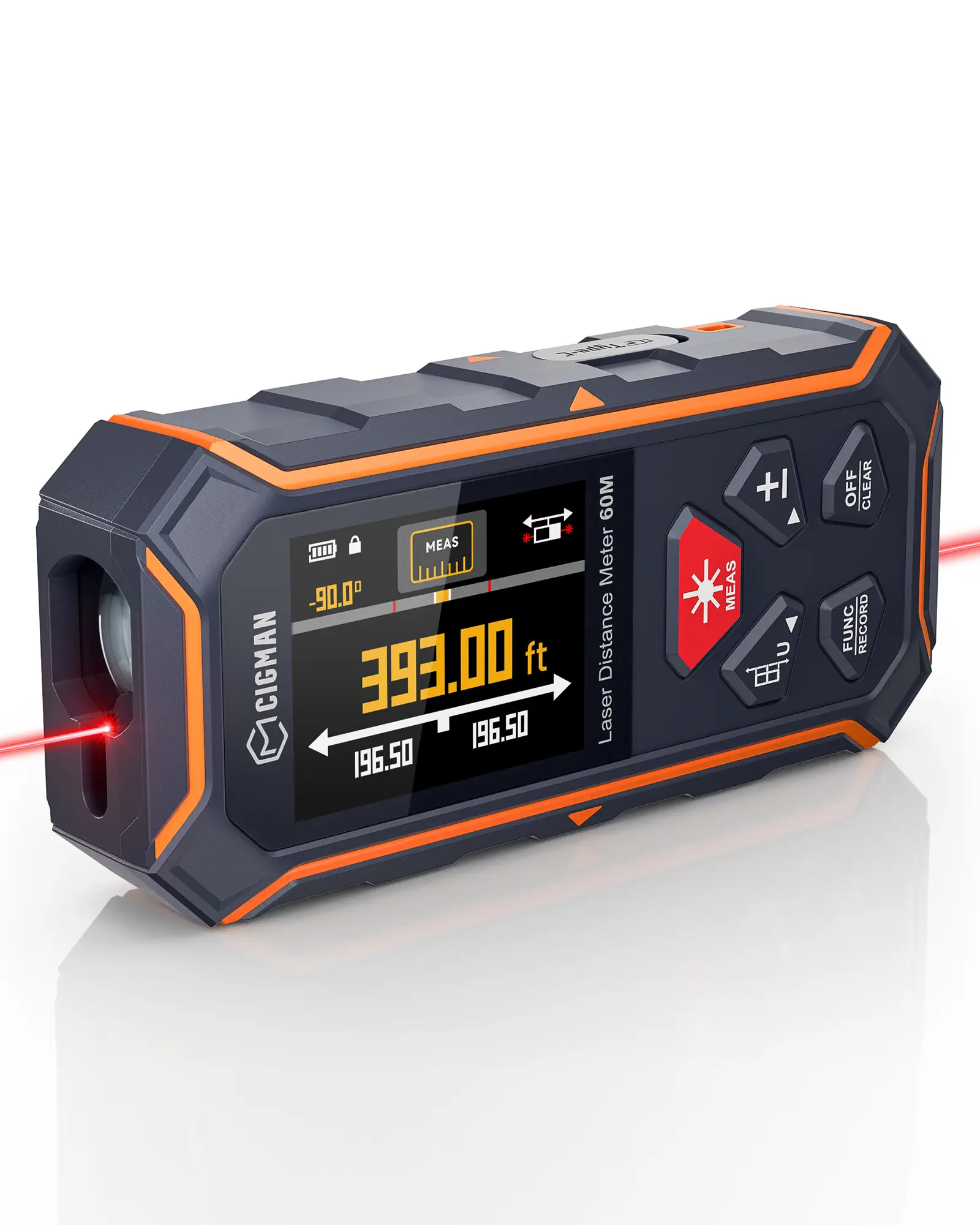 CIGMAN Dual Laser Measuring Tool,393Ft Bilateral Laser Measurement Tool Color Backlit LCD Display,Rechargeable Laser Measure with 6 Units Ft/in/M,Angl