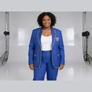 Sigma Gamma Rho Women's Embroidered Cotton Blazer, Royal Blue Casual Jacket with Golden Trim, SGRho 1920 Paraphernalia