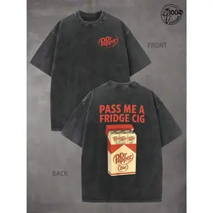 Funny Diet Dr Pepperr Fridge Cig Wanshed T-Shirt, Men's Fashionable Daily Casual Wear, Graphic Tee, Comfortable, 230G Washed High-Quality Cotton Printed T-Shirt, Dr Pepperr Cig Pack, Pass Me A Fridge Cig Shirt