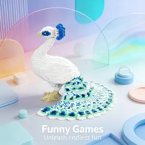 Blue Peacock Print 3D Puzzle Building Blocks Decoration, Home Office Bookshelf Decor, Party Tabletop Display, Ideal Gift for Holidays