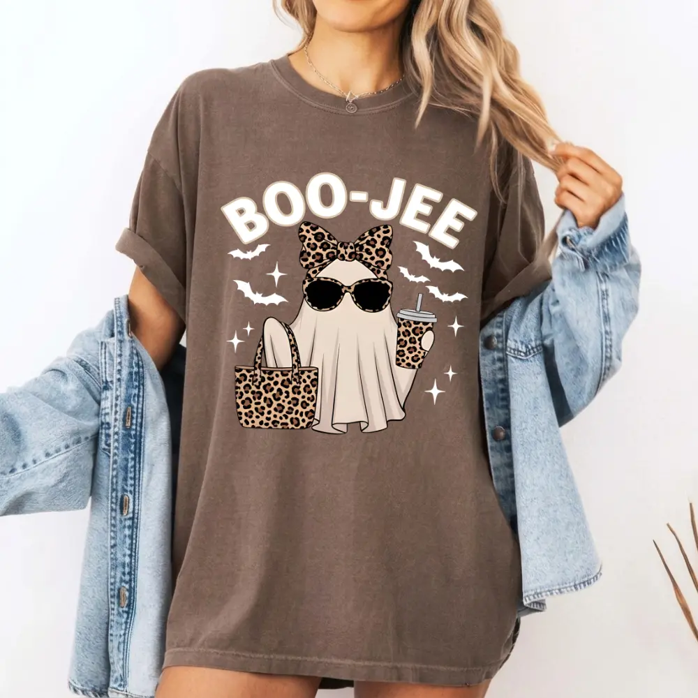 Comfort Colors Boo-Jee Ghost Shirt, Leopard Ghost Tee, Ghost Coffee Shirt, Funny Fall Shirt, Ghost Tee, Girly Halloween Gift, Boojee Tee