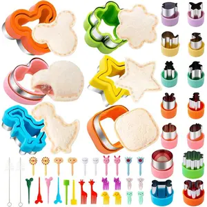 48 Pcs Sandwich Cutter and Sealer Set Bread Sandwich Cutter Pancake Maker Heart Square Dinosaur Start Shaper Cookie Cutter Fruit Stainless Steel Cookie Cutters Home
