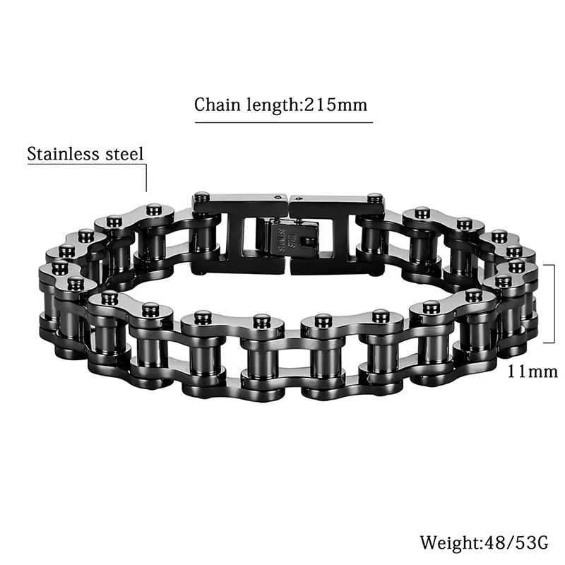 Heavy Duty Polished Stainless Steel Biker Bracelet - Chain Jewelry Bracelets & Bangles (Gold-Black-Silver)