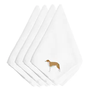 212 MAIN Polyester Embroidered Napkins, 4-Piece Functional Art Set with Greyhound Print, Kitchen Tableware & Cutlery Accessory