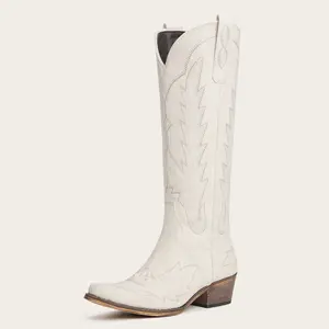 Classic Tall Cowgirl Boots with Flame Embroidery Western Design Comfortable Heel Soft Fit for Women Snip Toe Side Zipper Breathable Mesh Lining