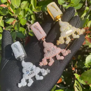 Bubble Letter Skull Pendant Necklace Iced Out Cubic Zircon Men Hip Hop Rock Jewelry