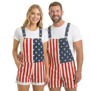 American Flag Overalls for Men and Women, Unisex Bib Pants with Soft Stretch Fabric, Breathable Summer Streetwear Outfit for Independence Day, Memorial Day, National Holiday Festivals, Parades, Parties and Casual Vacation Wear