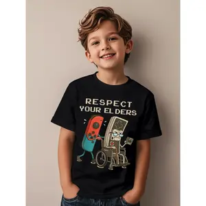 Respect Your Elders Retro Gaming Funny Gamer Controller 80s Funny Aesthetic Graphic Kid T-Shirt Casual Kid T Shirts Trendy Cool Tees Tops for Kid