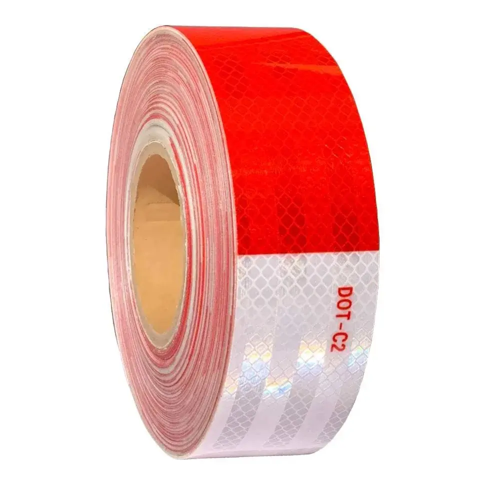 2 inch x 30 Feet Dot Reflective Tape Outdoor Waterproof High Visibility Safety Tape, Red and White Adhesive Conspicuity Tape for Trailer, Cars, Trucks, Cinta reflectiva para camiones Decal Decoration