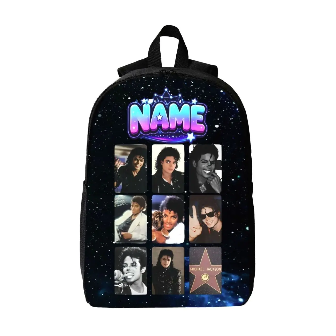 Personalized Pop Music Icon Backpack, Custom Name Galaxy School Bag, Vintage Singer Photo Collage Laptop Backpack, Music Fan Gift