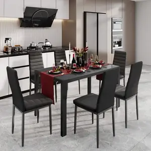 7-Pieces    Glass    Kitchen  And Chairs  For 6 Person, Comedor De 6 Sillas PU Leather Modern    For Home, Kitchen, Living  table sets Dining room