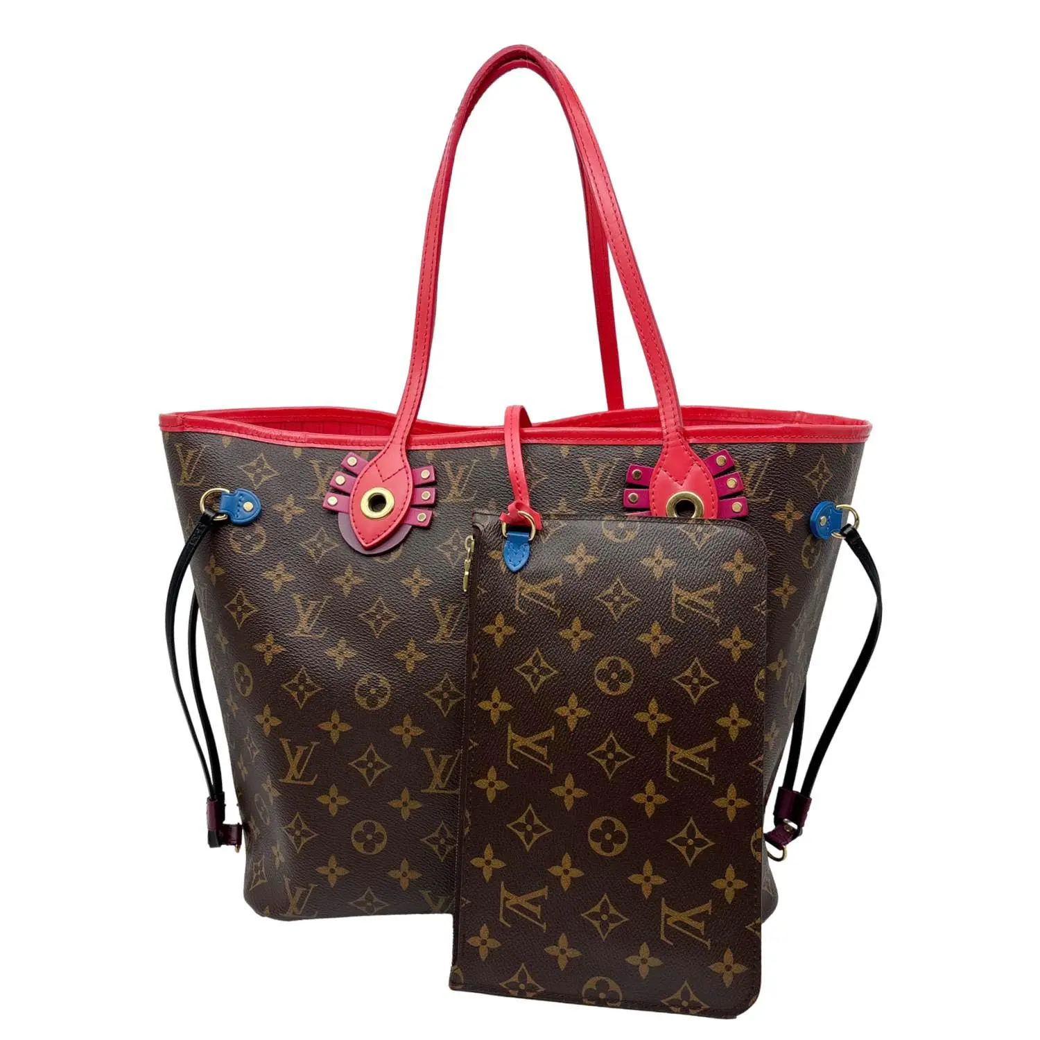 Pre-owned Louis Vuitton Neverfull MM Totem Monogram Canvas Shoulder Bag Red
