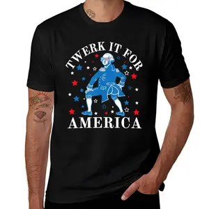 Twerk It For America Funny Patriotic Adult Humor 4th Of July T-Shirt with George Washington Graphic Black Tee for Independence Day