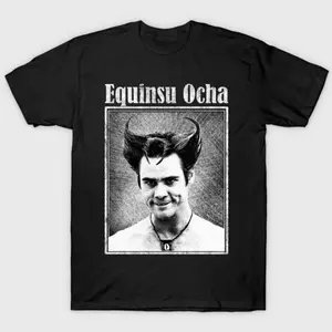 Vintage Equinsu Ocha Graphic T-Shirt, Funny White Devil Meme Tee, Retro 90s Comedy Movie Shirt, Cult Classic Jim Carrey Inspired Streetwear, Unisex Humor Graphic Tee N3H OAO