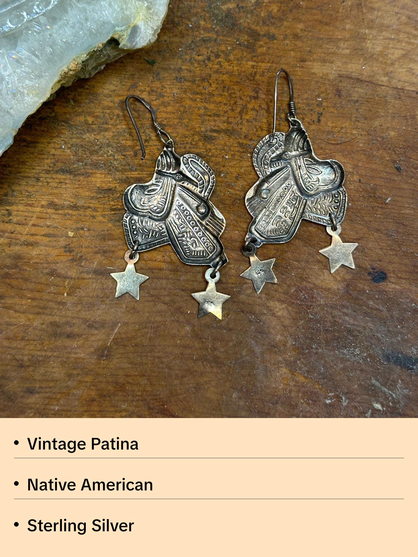 Vintage Sterling Silver Saddle Earrings