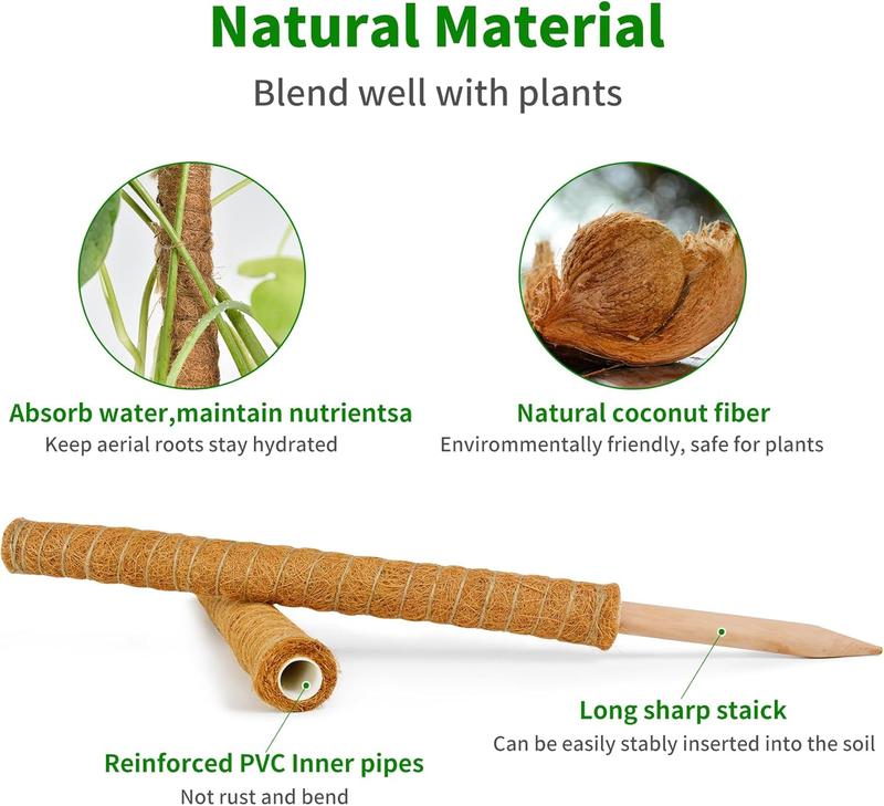 Moss Pole, 4 Pack 17inch Monstera Plant Support Stackable Moss Poles for Plants, Coir Totem Pole Tall Moss Pole for Climbing Plants, Sphagnum, Indoor Potted Plants - Can Stacked Up to 56’’