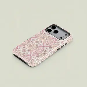 Vintage Tile Pattern Phone Case, Elegant Floral Design, Geometric Shapes, Durable Two-In-One Protection for iPhone & Samsung Series Compatible with Samsung Galaxy S25
