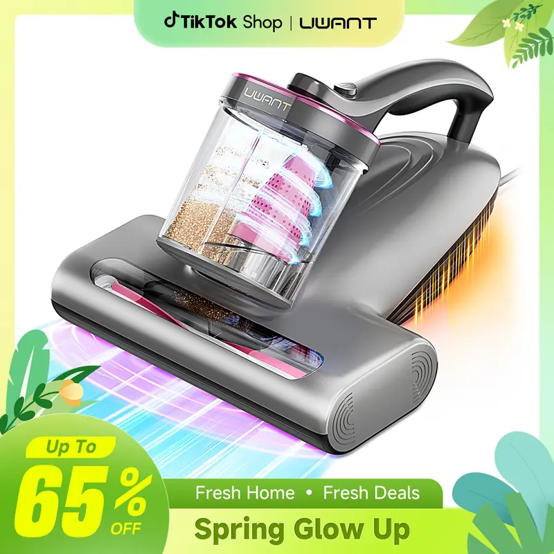 Uwant Anti-allergen Bed Vacuum Cleaner with UV Sterilization & Heating 450W 16Kpa 36000RPM Dual Dust Cup Smart Display Screen for Skin Health Pink