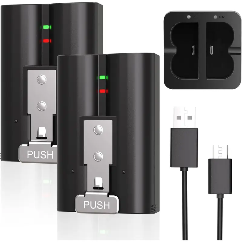 7200mAh Rechargeable Li-ion Replacement Kit for Ring Battery Doorbell 2/3/3 Plus/4, Spotlight Cam, Stick Up Cam Pro - Type-C Dual Charging Station, USB Cable, LED Lights, 30-Day Guarantee, PC/Car/Power Bank Compatible, User Manual, Dual Battery Adapter