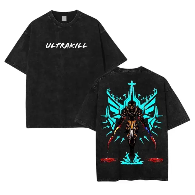 ULTRAKILL Gabriel Fallen Angel Tee – Heavyweight washed cotton bold graphic print vintage-inspired streetwear for fast-paced FPS fans. Menswear Oversized