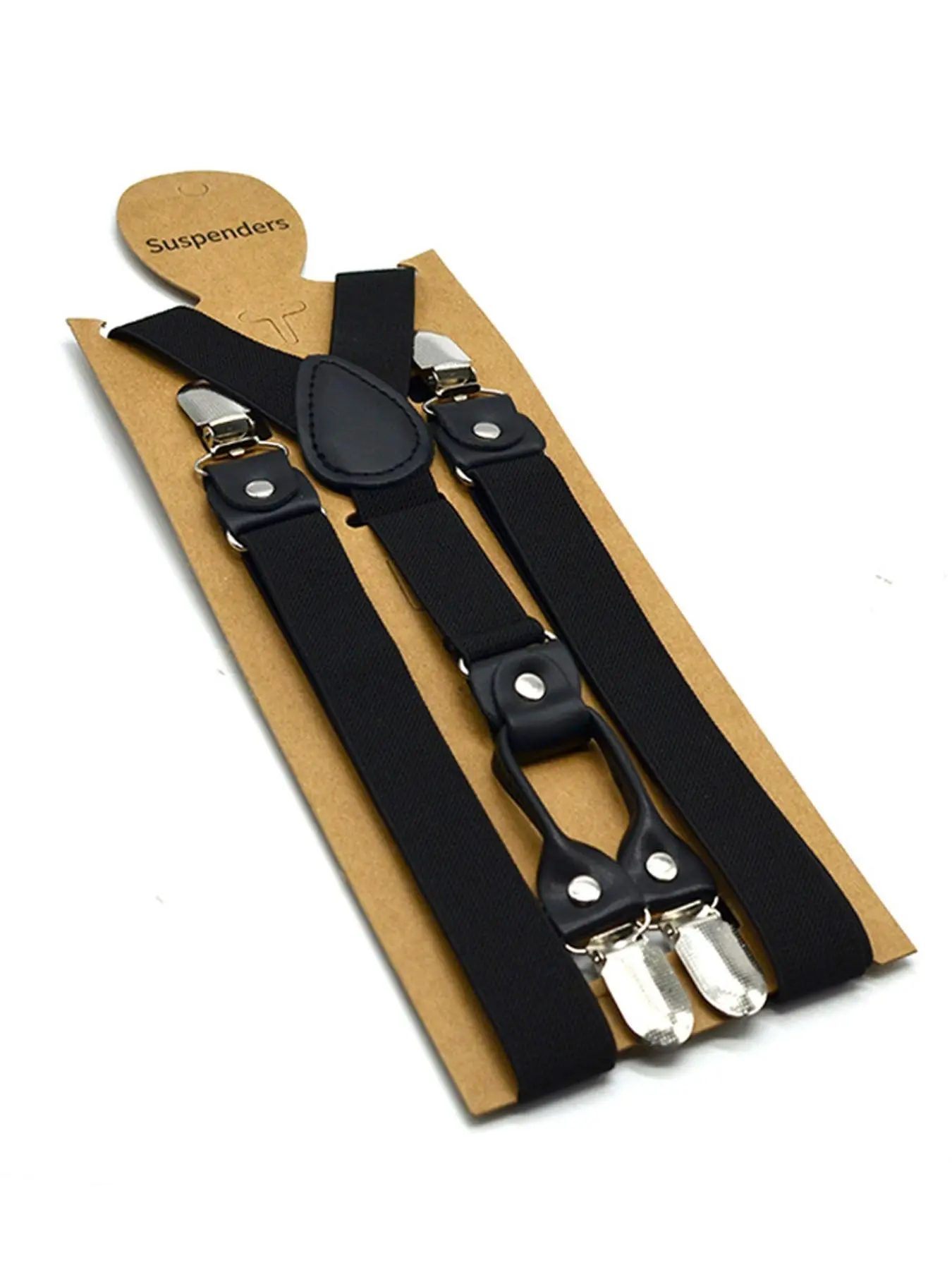 Simple Business Adult Suspender Pants Set, Four Clip Shirt Pants Fixed Accessory, Elastic Anti-Slip Waistband, Pure Color Basic Style