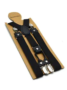 Simple Business Adult Suspender Pants Set, Four Clip Shirt Pants Fixed Accessory, Elastic Anti-Slip Waistband, Pure Color Basic Style