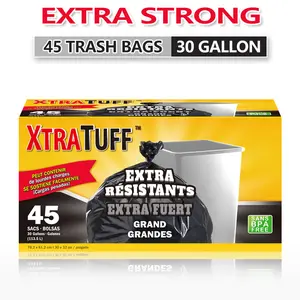 Sturdy Trash Bags, 30gal (113.5L) Black Bin Bags Kit, 45-Count Bulk Pack, Ultra-Strong Extra-Thick Leakproof for Large Kitchen Trash Cans, Eco-Friendly Easy-to-Use Home Care Supplies