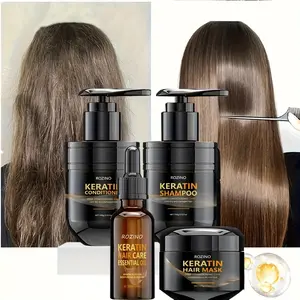 Rozino Keratin Hair Care Set - Shampoo Conditioner Mask & Oil for Smooth Nourished Hair - Essential Oils for Cleansing & Shine - Haircare Kit