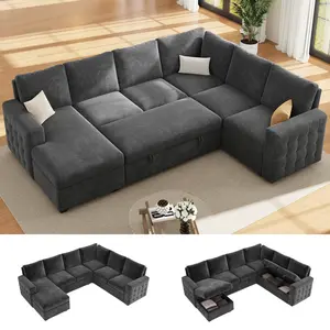 【4-5 Packages】86 Inch Sectional Sleeper Sofa, 5-7 Seat L Shaped Sleeper Sectional Couch with Pull Out Bed, Convertible Sofa Bed with Storage for Living Room, Apartment, Modular Cloud Couches