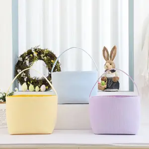 Easter striped bubble checkered fabric tote basket Holiday gift storage tote decorate Easter basket for egg hunting and decoration