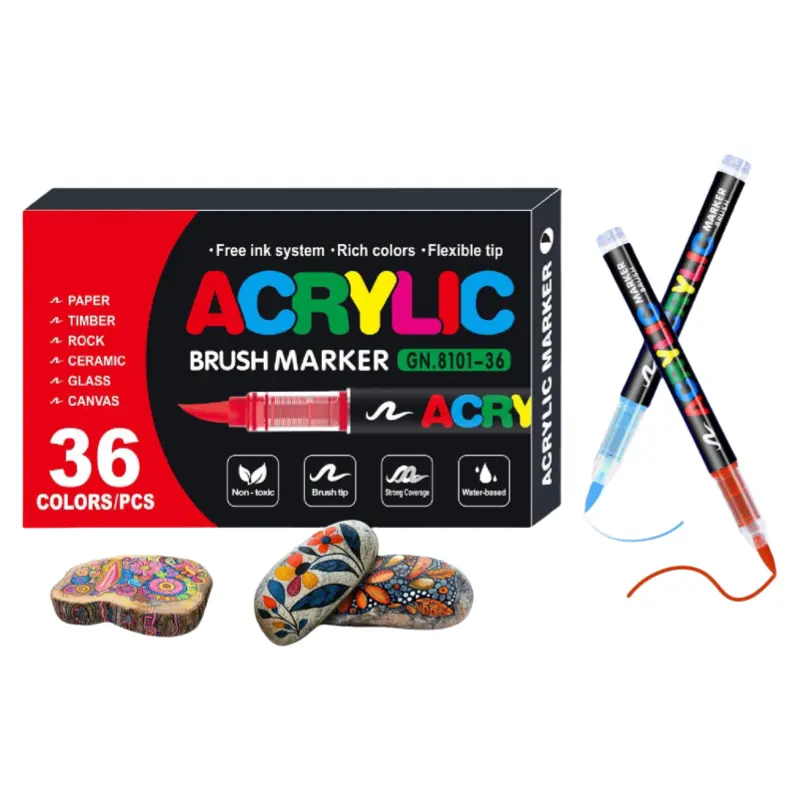 36-Color Acrylic Marker Art Supplies Kit, Water-Based Paint Pens with Flexible Tip & Strong Coverage, for Rock & Wood, Ideal for Party Bag Gifts