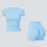 Tenwolf women’s autumn two-piece activewear set featuring a fitted top paired with high-waisted shorts/pants; shaping, tummy control, breathable, quick-dry, stretchy sportswear suitable for yoga, Pilates, workouts, and everyday casual wear.