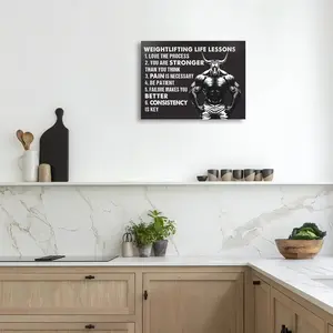 1pc Motivational Weightlifting Canvas Wall Art with Wooden Frame - Fitness & Gym Inspirational Decor for Bachelor Party - Woven Canvas Print with Life Lessons for Home & Office - Unique Christmas Gift