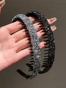 2 Pcs Rhinestone Headbands, Non-Slip Fine Hair Bands, Elegant All-Season Accessory, Ideal for Makeup & Mask Application, Versatile Hair Styling Tool