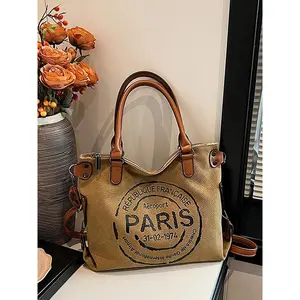 Women's Vintage Letter Print Tote – Trendy Crossbody Shoulder Bag, Stylish Large Capacity Handbag for Work & Daily Life Fashionable Bag Soft Commuter Tote, Crossbody Bags For Women, Bags For Women