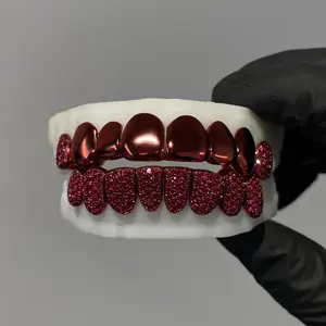 Custom Ice Out Red Moissanite 925 Silver Red Laser Electroplating Teeth Grillz