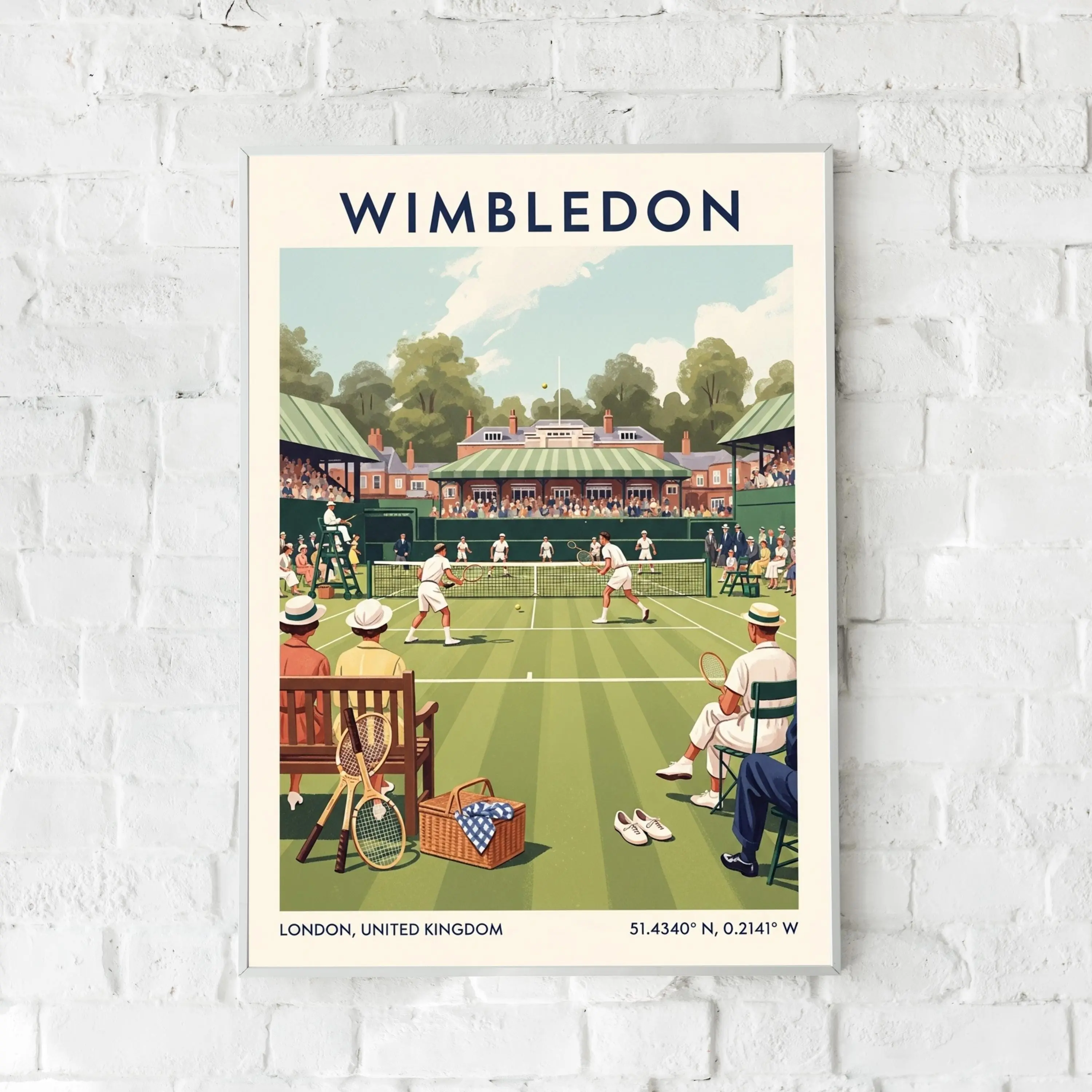 Wimbledon Tennis Match Poster – Vintage London Sports Art Wall Decor, Retro British Tennis Print for Home Living Room or Office Gift