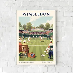 Wimbledon Tennis Match Poster – Vintage London Sports Art Wall Decor, Retro British Tennis Print for Home Living Room or Office Gift