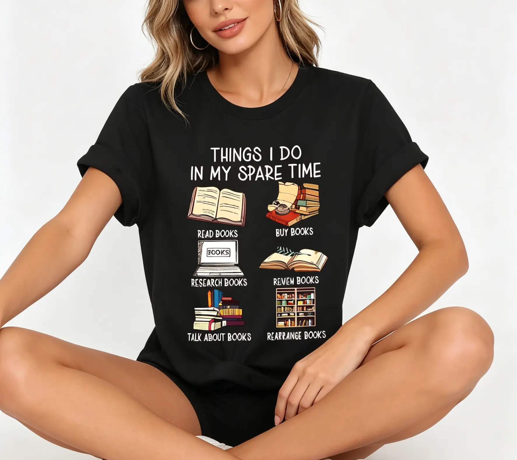 Bookworm Style Casual Graphic Cotton T-Shirt, Soft Breathable Oversized Fit, Perfect for Home Reading & Book Lovers