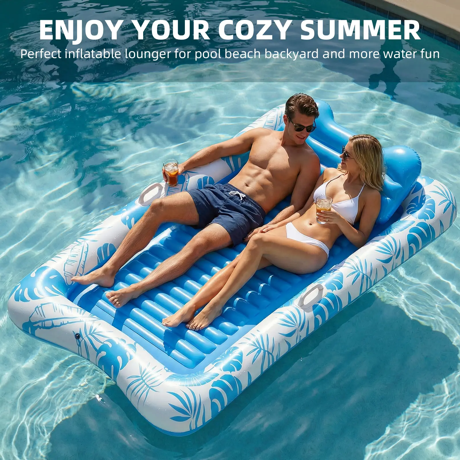 Rrtizan Inflatable Tanning Pool Lounge Float With Cup Holder, Extra Large Pool Floats Adult with Pillow, 4 in 1 Suntan Tub Raft Floatie, Sunbathing Bed Lounge for Water Blow Up Kids Ball Pit Party Gifts, inflatable Sofa Swimming Pool