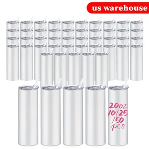 10/25/50 Pack Of 20oz Sublimation Skinny Tumbler Stainless Steel Sublimation Blank Tumbler With Plastic Straw And  Box Package highland cow nurse appreciation gift