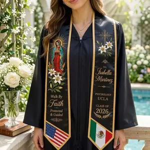 5 Styles Personalized Catholic Graduation Stole Two Flags, Custom Name Class 2026, Virgin Mary Grad Sash