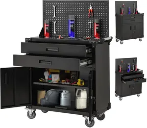 AECOJOY 52" Mobile Workbench with Pegboard & Drawers Heavy-Duty Garage Tool Bench Cold-Rolled Steel 4 Swivel Casters Black Storage Solution