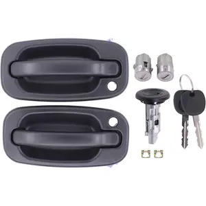 Ignition Switch and Front Left Right Side Door Lock Cylinder with Exterior Door Handles Set for Chevrolet Silverado Suburban Tahoe Avalanche for GMC Sierra Yukon for Cadillac Escalade 1999-2007